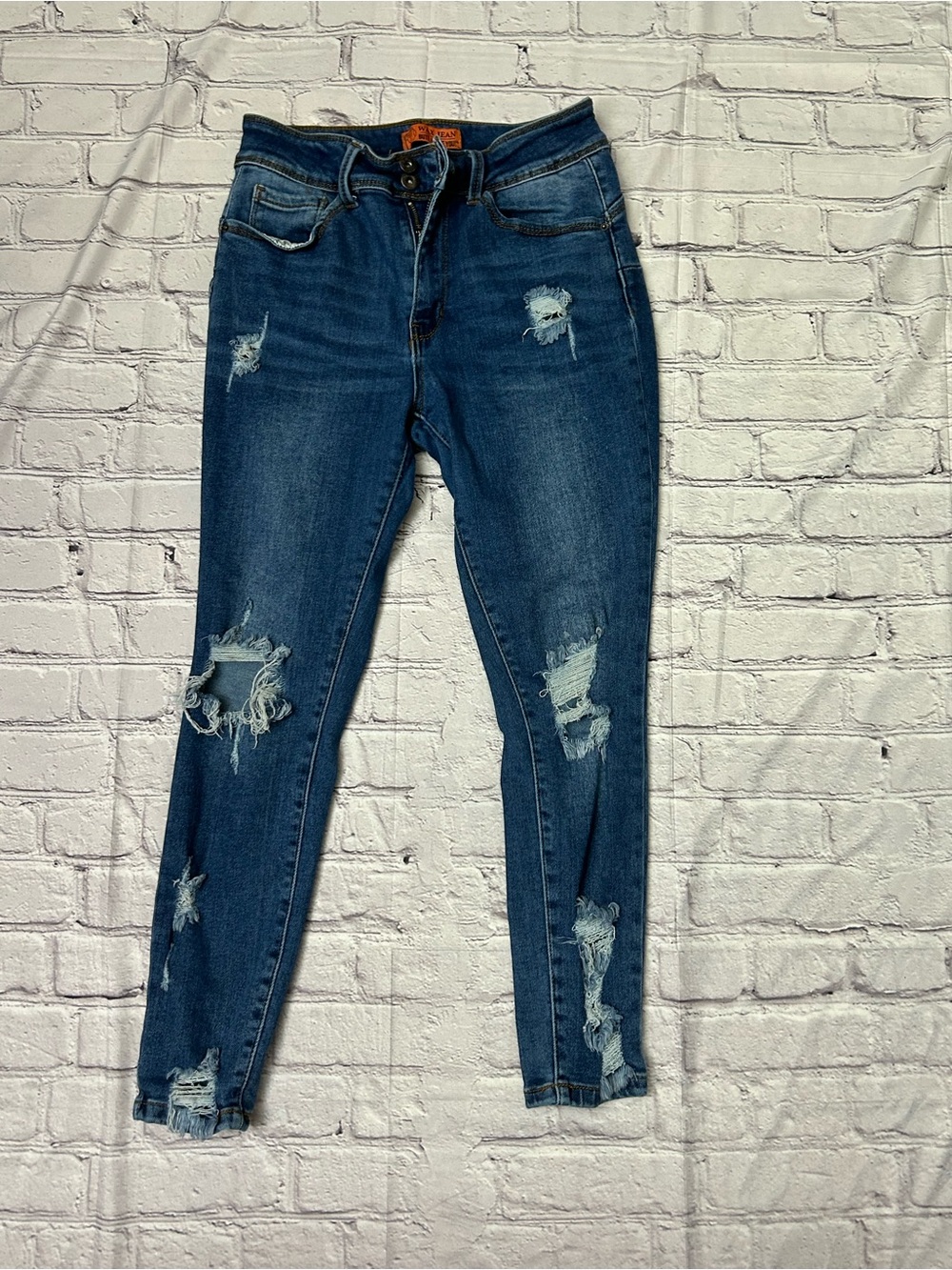 Wax Jean Dark Blue Distressed Skinny Jeans
